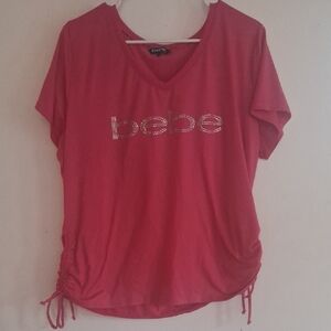 Bebe Hot Pink V-Neck Short Sleeve Top